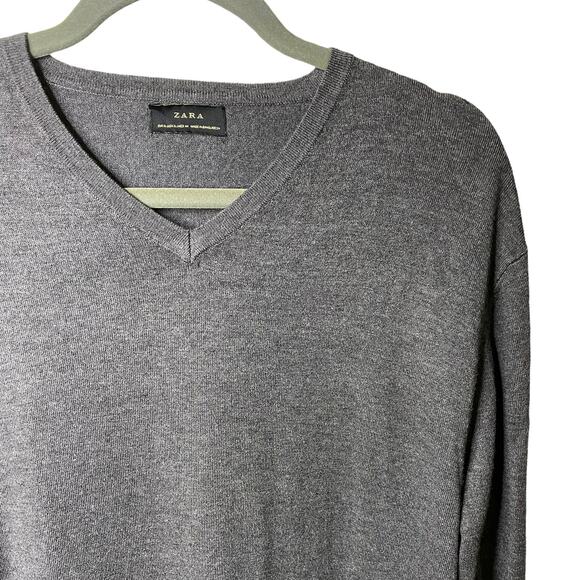 ZARA Men's Sweater Long Sleeve V-Neck Gray Size XL - Picture 4 of 6